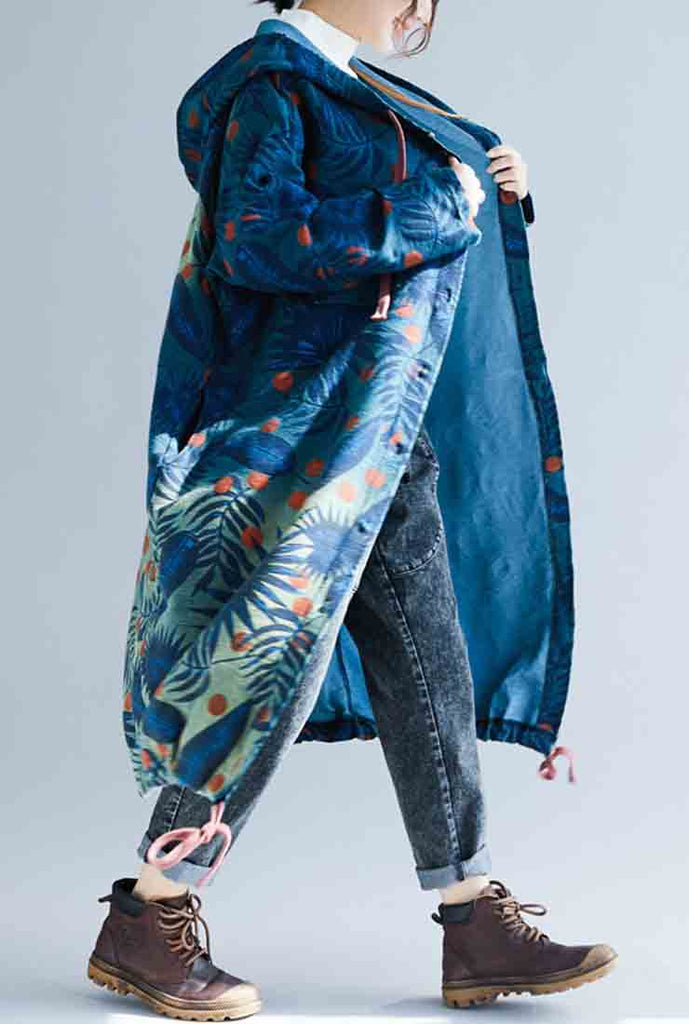 Oversize Floral Cotton Hooded Coat