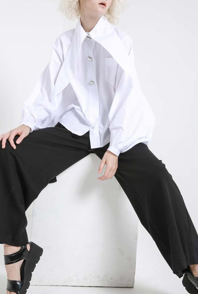 Oversize Loose Bright Long Collar White Shirt