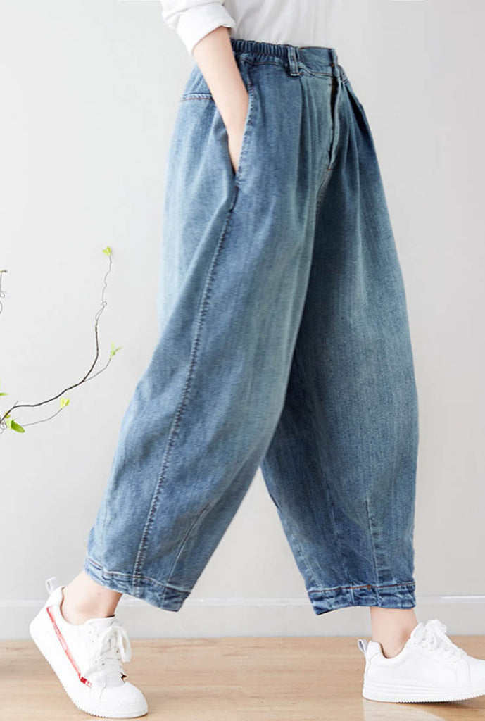 Oversized Distressed 100% Cotton Wide-Leg Jeans