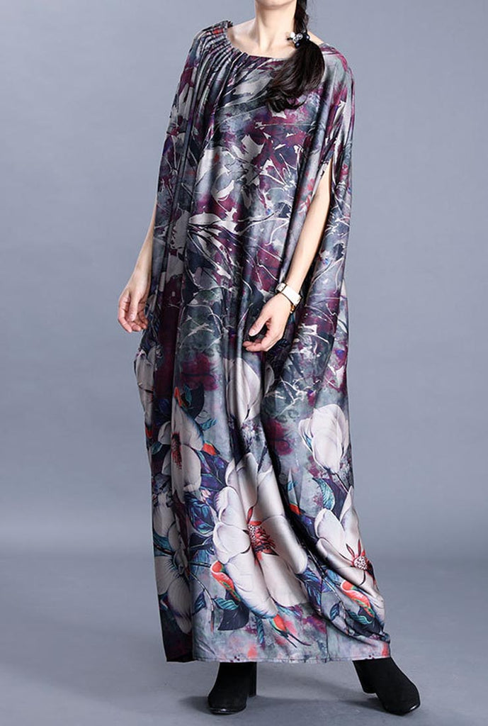 Oversized 100% Silk A-line Floral Maxi Dress