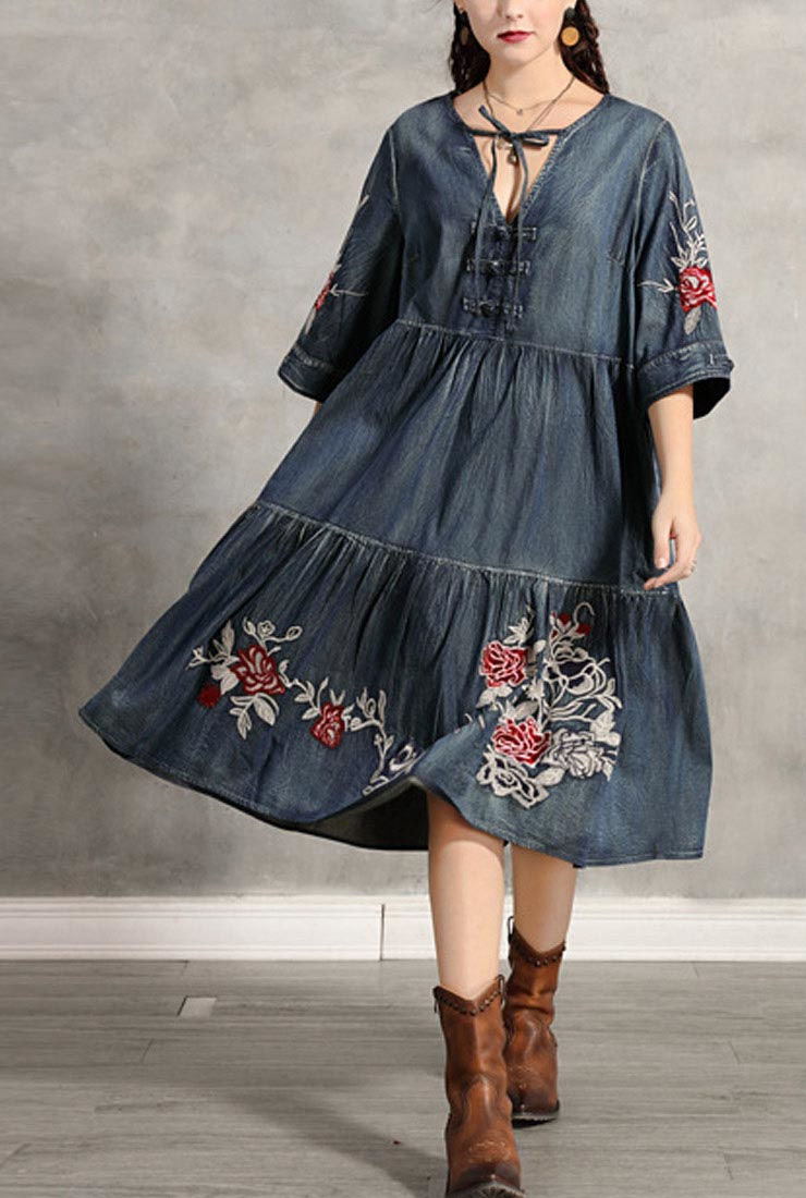 Embroidered denim dress new arrivals