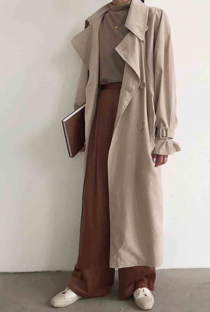 Oversized Lapel Collar Belted Trench Coat