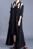 Spring Maxi Length Single-breasted Lace Embroidered Coat