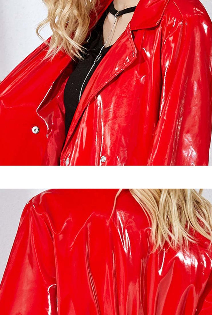 Patent Leather Shiny Mid-length Loose Coat