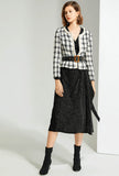 Pearl-trimmed Plaid Short Trench Coat