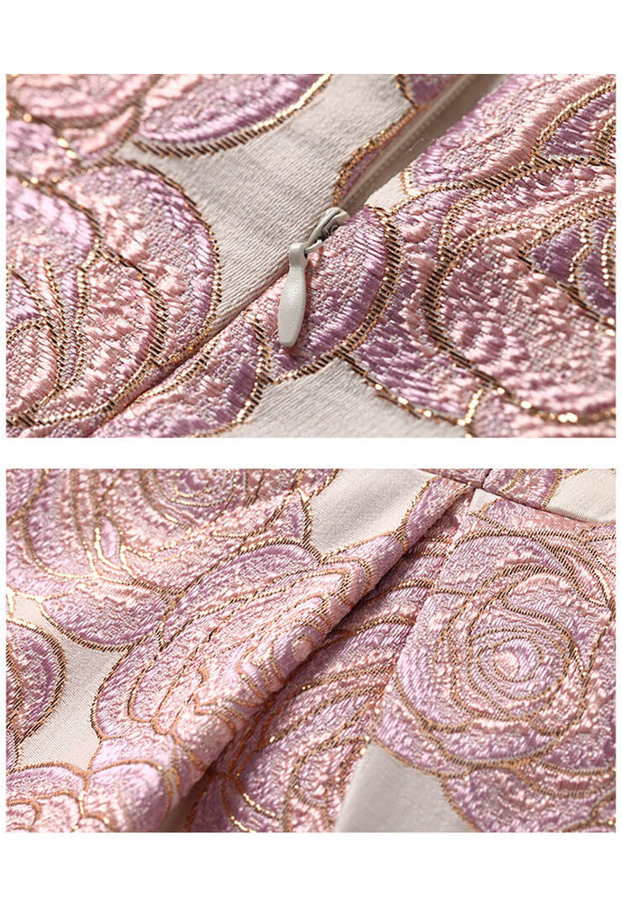 Pink Embroidered Jacquard Sleeveless Midi Dress