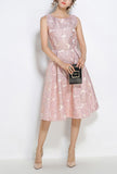 Pink Embroidered Jacquard Sleeveless Midi Dress