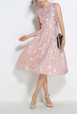 Pink Embroidered Jacquard Sleeveless Midi Dress