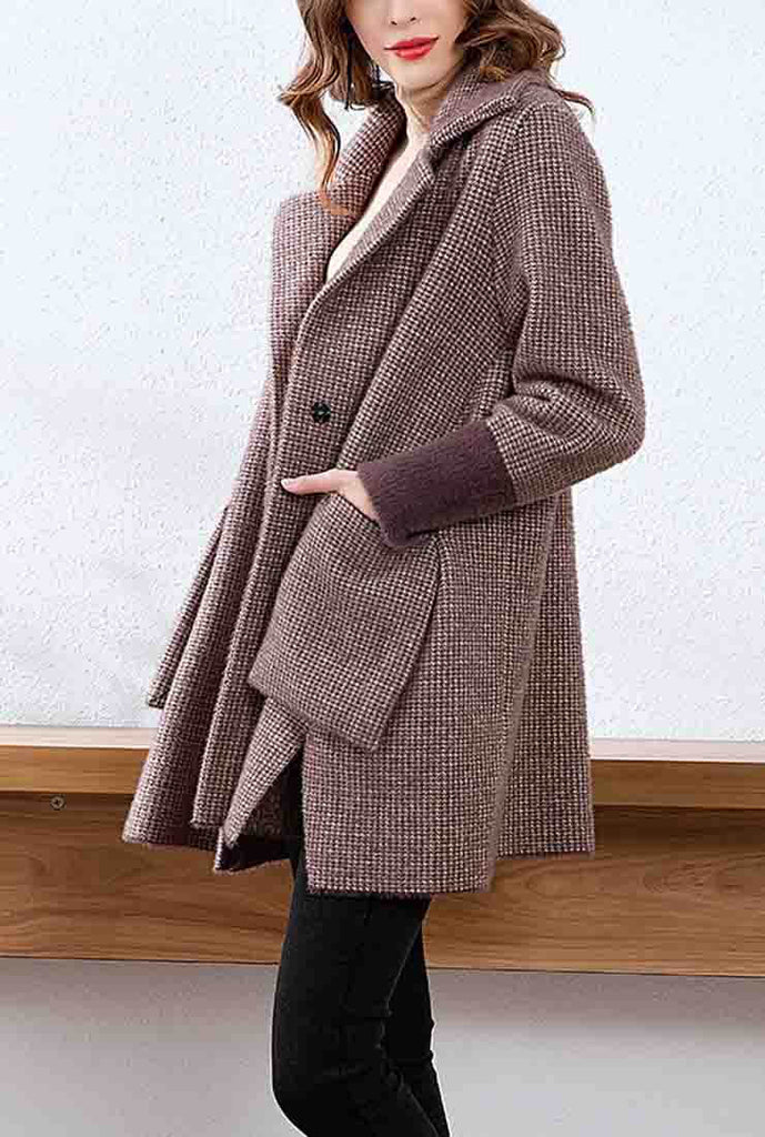Plaid Loose Long Sleeve Lapel Mid-length Coat