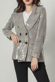 Plaid Sequined Double-breasted Blazer