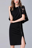 Plus Size Dolman Sleeve Lace Patchwork Midi Dress