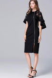Plus Size Dolman Sleeve Lace Patchwork Midi Dress