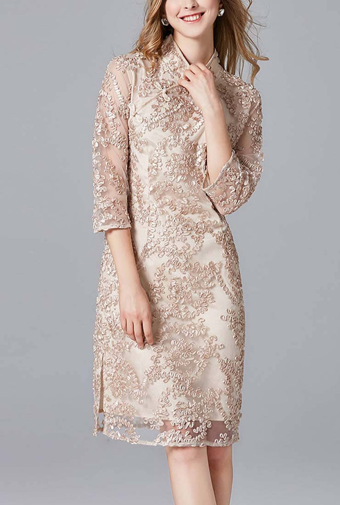 Plus Size Lace Embroidered Cheongsam Dress
