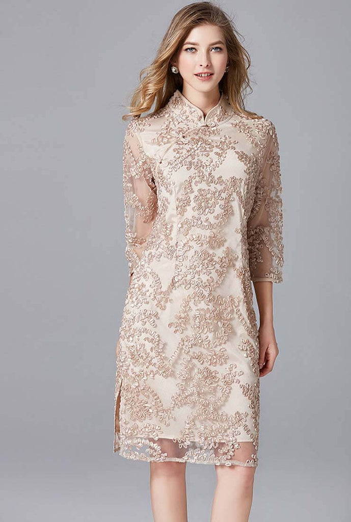 Plus Size Lace Embroidered Cheongsam Dress