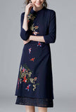 Plus Size Lace Trim Floral Embroidered Cheongsam Dress