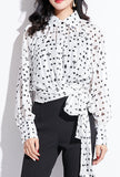 Polka Dot Printed Long Sleeve chiffon Wrap Shirt