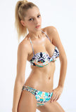 Printed Bikini Top & Strappy-Side Hipster Bikini Bottom Swim Suit