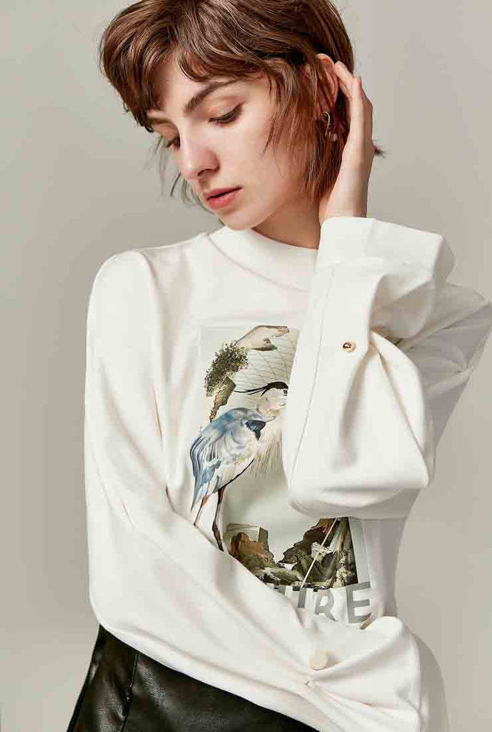 Ptinted Long Sleeve Casual Blouse