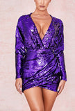 Purple Sequined Bodycon Mini Dress