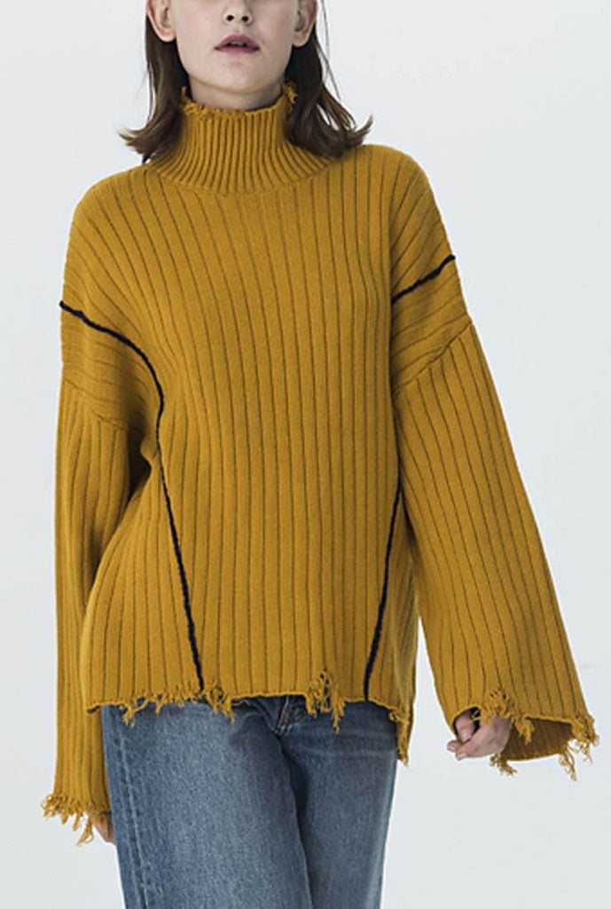 Raw-edge Turtleneck Sweater