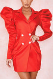 Red Puff Sleeve Lapel Bodycon Mini Dress