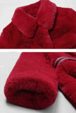 Red Rabbit Fur Lapel Long Teddy Coat 