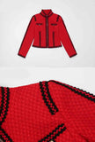 Red Tweed Belted Jacket + Midi Skirt Two Piece Set