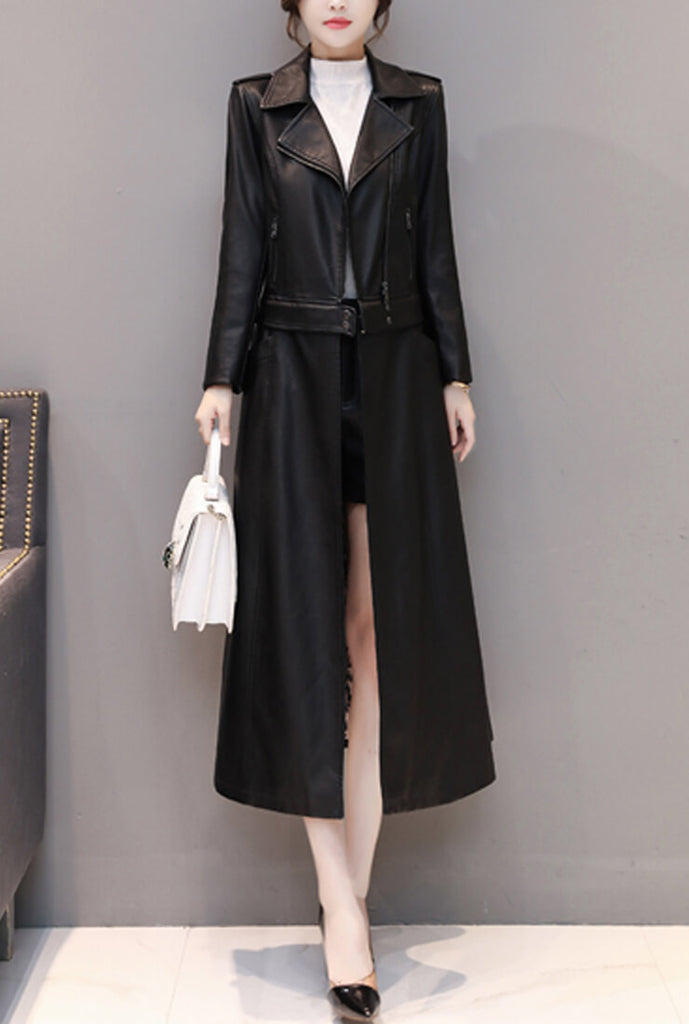 Removable Ankle-length Leather Coat (4)