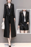 Removable Ankle-length Leather Trench Coat