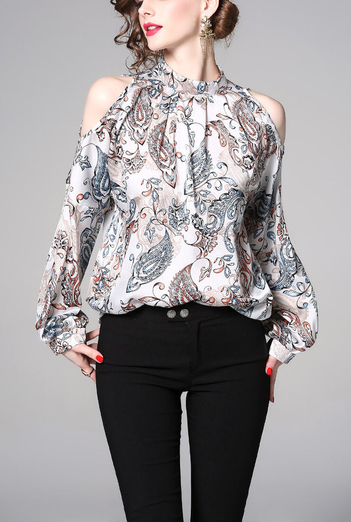 Sexy Off-the-shoulder Floral Long Sleeve Shirt