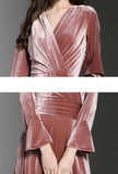 Sexy V-neck Waist Velvet Maxi Dress