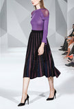 Shiny Yarn Knit Top + Pleated Midi Skirt Two Piece Set