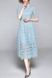 Short-Sleeved Waist Lace Dress