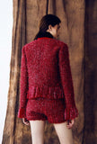 Short Tassel Red Tweed Jacket + Short Pants Suit