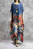 Silk Chiffon Floral Print Maxi Cape Dress