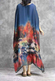 Silk Chiffon Floral Print Maxi Cape Dress