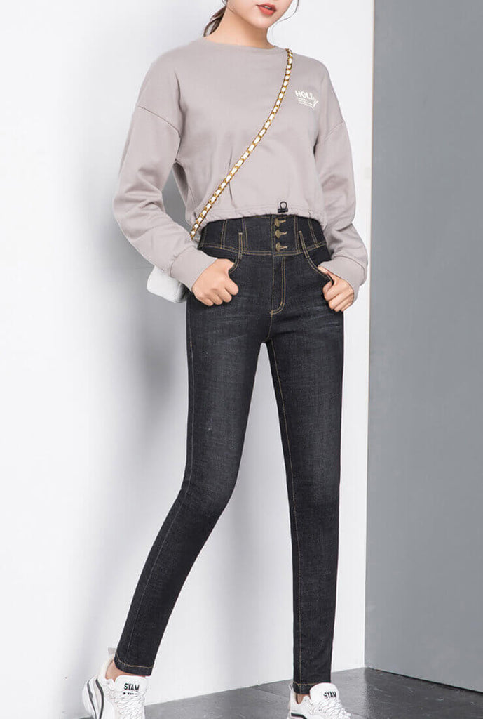 Single-breasted High-rise Skinny Jeans