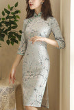 Slim-Fit Floral Print Cheongsam Style Midi Dress