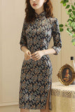 Slim-Fit Floral Print Cheongsam Style Midi Dress