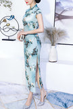 Slim-Fit Floral Print Long Cheongsam Prom Dress