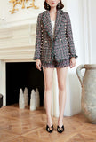 Slim-Fit Pearl Decoration Colorful Fringed Tweed Coat