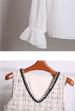 Slim-fit Chiffon + Plaid Tweed Mini Shirt Dress