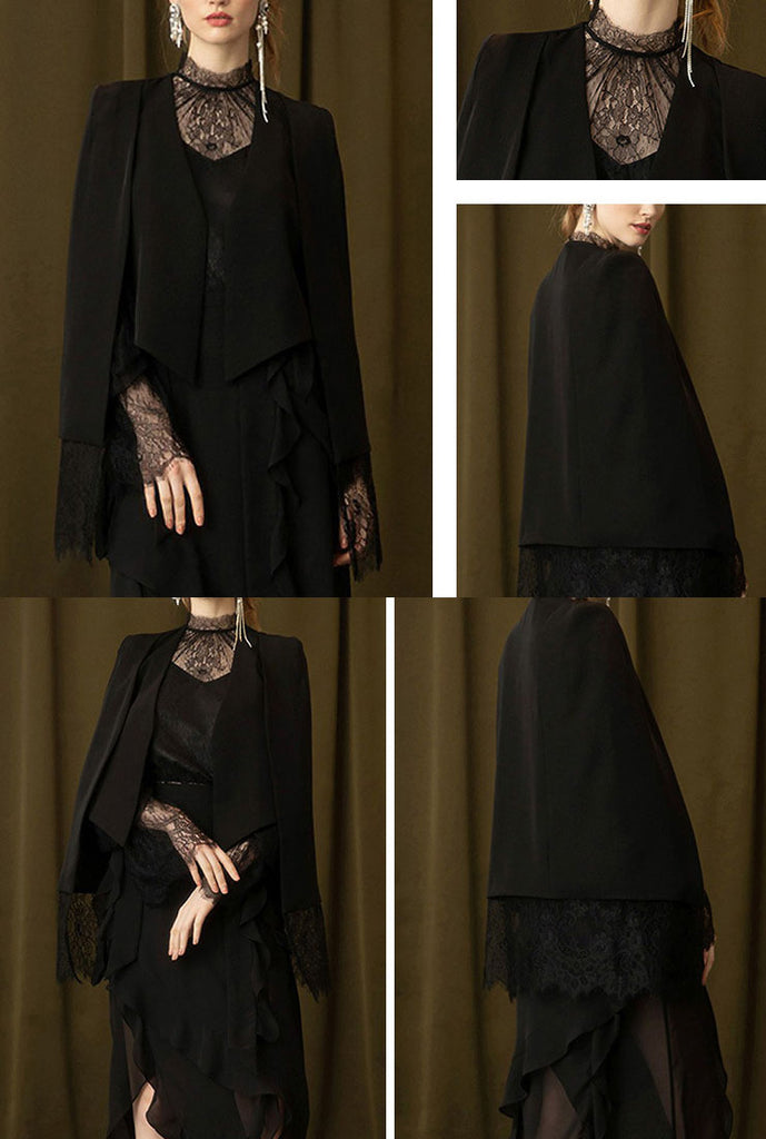 Slim-fit Floral Lace Layered Poncho Coats 