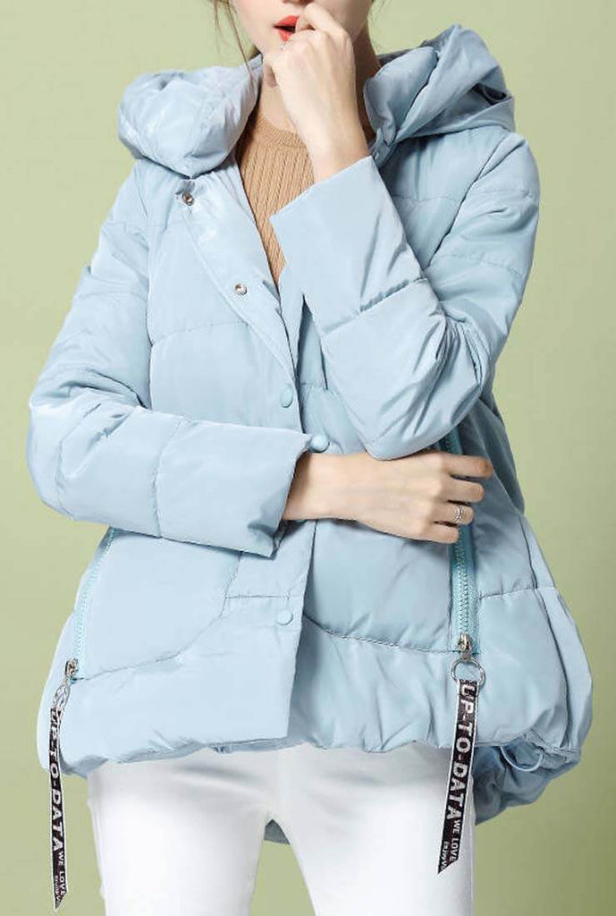 Solid Color A-line Down Hooded Jacket
