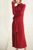 Solid Color Lace Up Wool Knit Sweater Dress