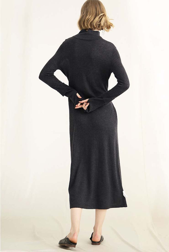Solid Color Lace Up Wool Knit Sweater Dress