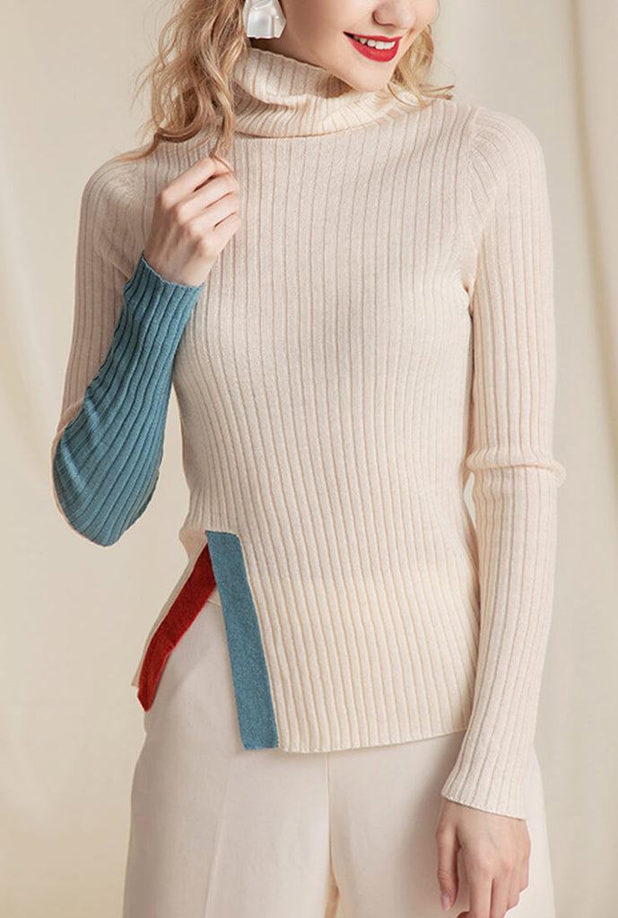 Solid Color Simple Turtleneck Knit Sweater