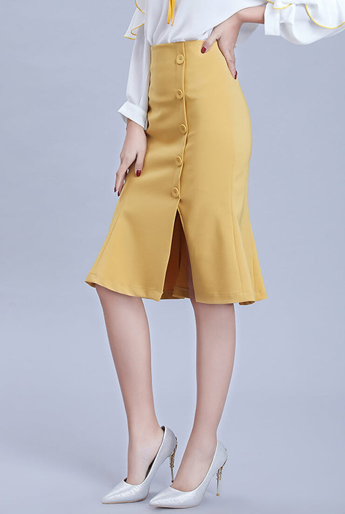 Solid Color Split Waist Slim Fishtail Skirt