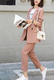 Solid Mid-length Double-Button Blazer & Straight-Leg Pants Suits