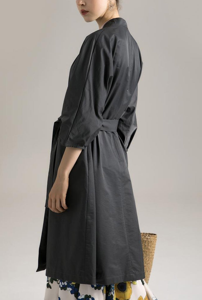 Spring Belted Half-Sleeves Buttonless Mid-Length Coat
